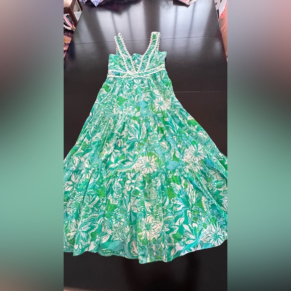 Lilly Pulitzer Pollie Cotton Midi Dress in Botanical Green Safari Print. - Picture 5 of 13